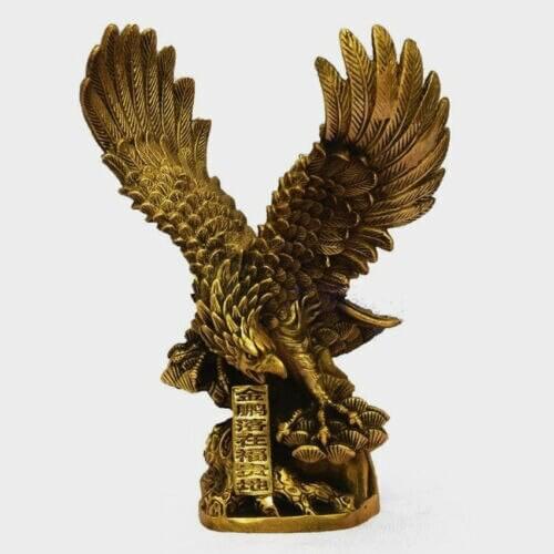 Chinese Old Brass Copper spread the wings Hawk Eagle Bird Figures Statue