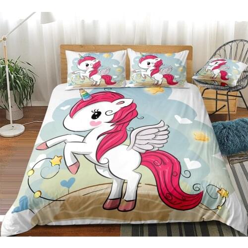 Unicorn Duvet Cover Set Cartoon Bedding Set Pink Unicorn Beds Set Home Textiles Microfiber Bedspread For Girls Kids Rainbow