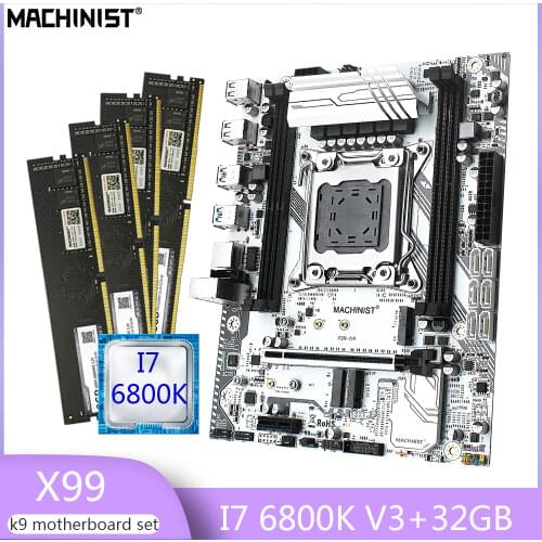 MACHINIST X99 Motherboard Combo LGA 2011-3 with 32GB 4*8GB DDR4 RAM Memory Core i7-6800K Processor Set Kit Mainboard X99-K9 USB
