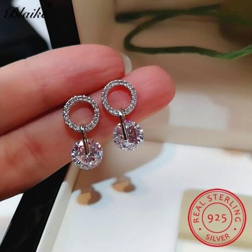 Girls Cute Austrian Crystal Stone Earrings 925 Sterling Silver Wedding Stud Earrings For Women Round Zircon Ear Studs Jewelry CZ