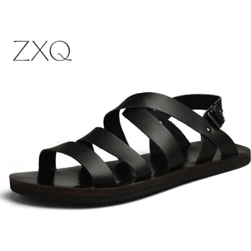 New Mens European Beach Shoes Real Leather Outside Mens Leather Sandals Tide Mens Holiday Flip Flops Large Size 38-46