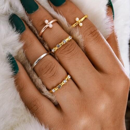 Vinatge Fashion Boho Crystal Knuckle Joint Rings Set For Women Rose Gold Silver Color Finger Rings Bohemian Jewelry 2020 New