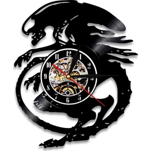 Alien Inspired Vinyl Record Wall Clock For Kids Room Decor Outer Space Extra-Terrestrial Laser Cut Longplay Crafts Wall Clock