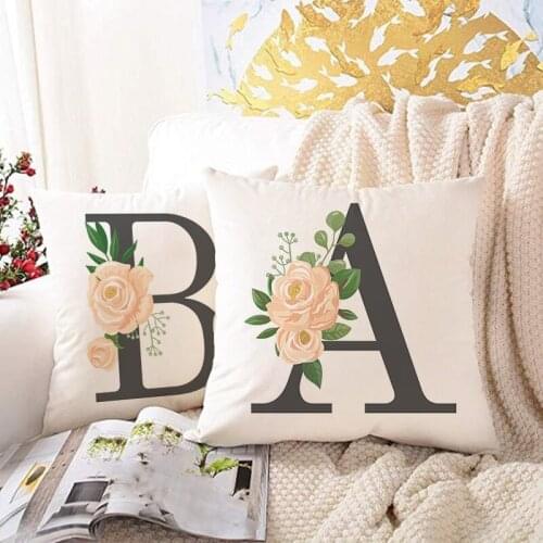 Letter Flower Print Pillow Case Polyester Decorative Pillowcases Throw Pillow Car Sofa Cushion Cover Home Office Simple Decorate