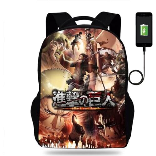 Hot Anime Attack on Titan Backpack Boys Girls School Bag Children Book Bags Men Women Rucksack Teens USB Travel Knapsack Mochila