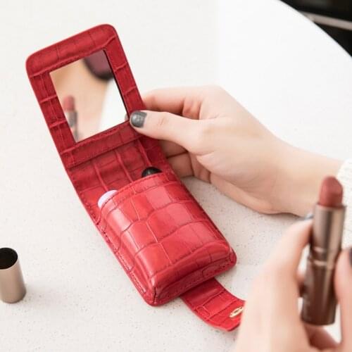 Portable Mini Cosmetics Bag Womens Lipstick Bag New PU Leather Crocodile-texture With Mirror Makeup Bag Kosmetyczka Neceser