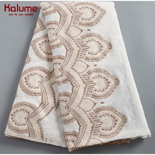 Kalume Gilding Lace Fabric Tissue Soft African French Jacquard Lace Fabric White Nigerian Brocade Lace Fabric For Dress F2387
