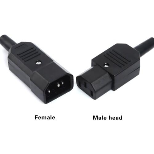 1PCS IEC Straight Cable Plug Connector C13 C14 10A 250V Black Female Male Plug Rewirable Power Connector 3 Pin AC Socket