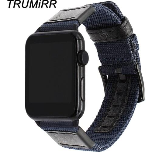 Premium Nylon & Leather Watchband for iWatch Apple Watch 38mm 40mm 42mm 44mm Series 5 4 3 2 1 Sports Band Steel Clasp Strap