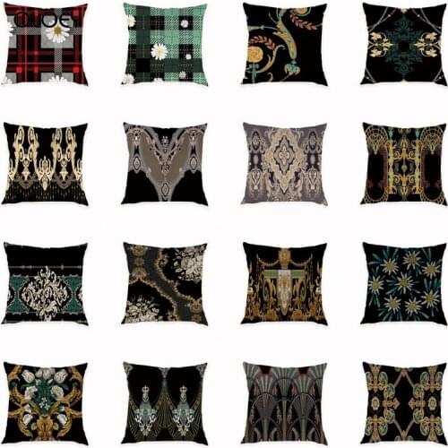 Retro fashion printed plant polyester square cushion cover home bedroom hotel car decoration cushion soft and comfortable45x45cm