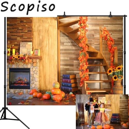 Scopiso Fall Photography Backdrops Harvest Pumpkin Sunflowers Wood Wall Photo Background Thanksgiving Party Decoration