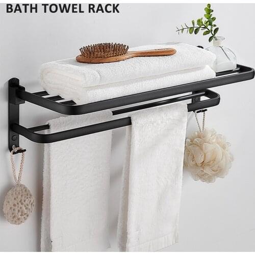 Folding Towel Holder Bathroom Shelves Kitchen Bath Towel Racks Wall Shelf Towel Hanger Storage Rail Bathroom Accessories