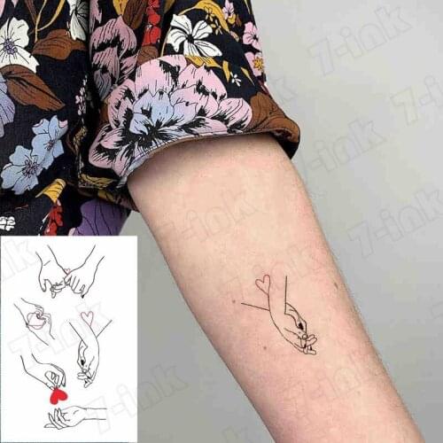 Waterproof TemporaryTatoo Sticker Coupl Minimalist Line Finger Red Heart Art Tattoo WaterTransfer Fake Flash Tatto for Man Women