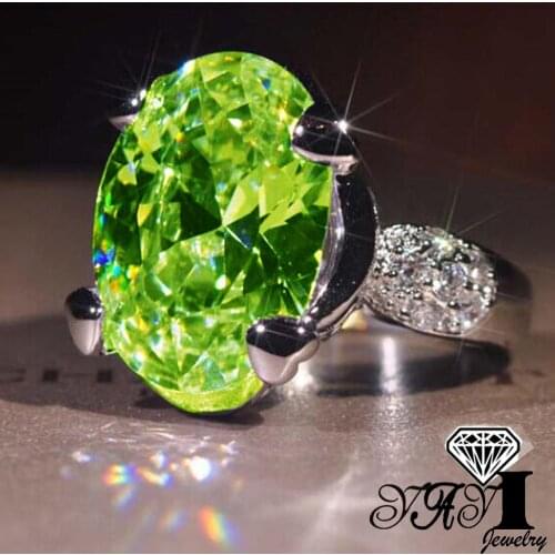 YaYI Fashion Women Jewelry Ring 8CT Light Green Zircon CZ Silver Color Engagement Wedding Girls Womans Party Rings