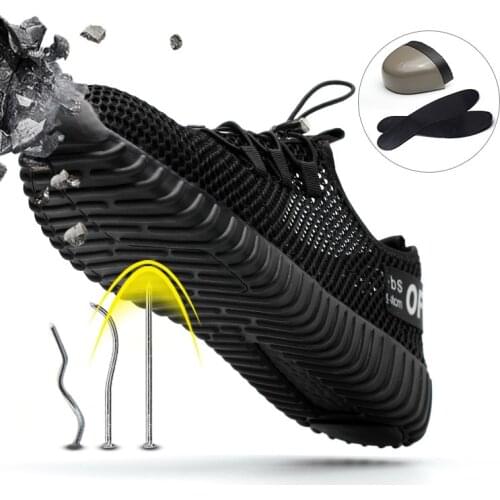Protect mesh shoes breathable labor insurance shoes steel toe caps anti-puncture wear-resistant anti-slip casual work safety