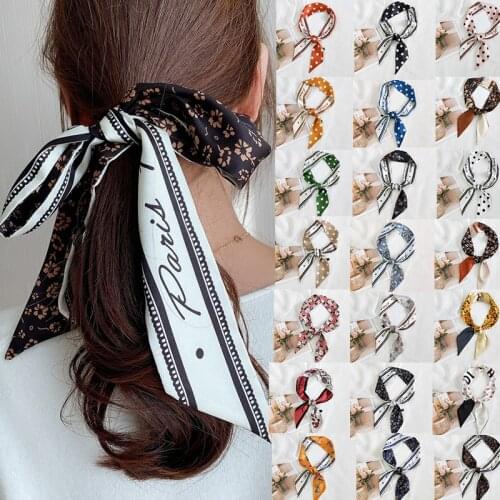 Floral/Dot Print Scarf Women Hair Tie Band Kerchief Wrist Ribbons Fashion Head Neck Silk Satin Bag Scarfs long silk scarf 2021