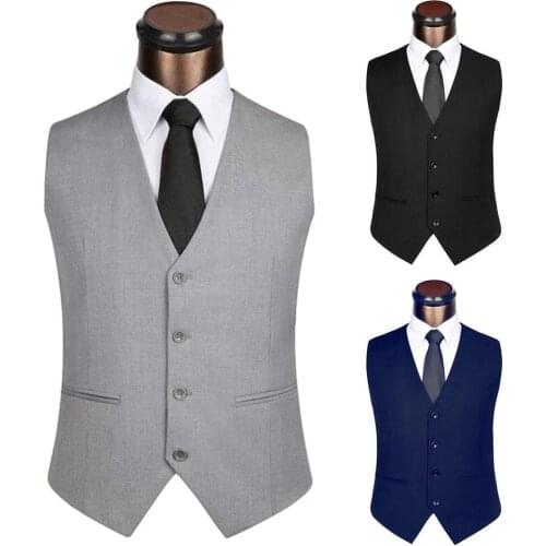 2020 Sleeveless Vest New Wedding Mens Pure Color Sleeveless Strap Single Breasted Slim Business Vest