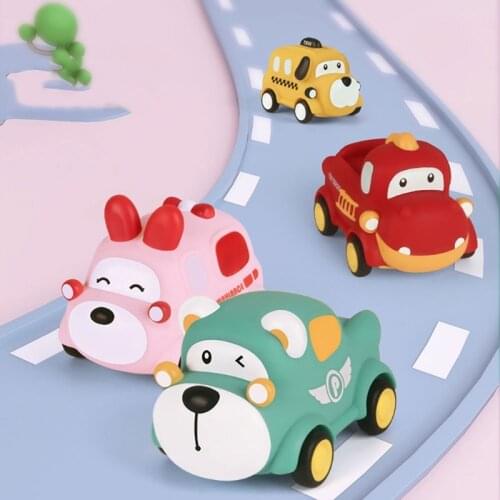 1Set BPA Free Baby Car Montessori Interactive Animal Car Toy Plastic Cartoon Car Toy Interactive Dollhouse Model Inertia Car