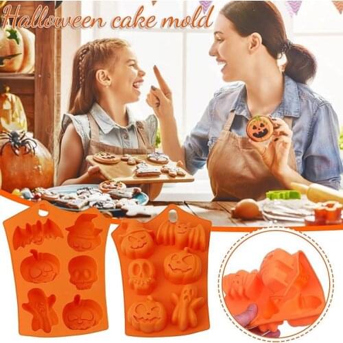 1pc Halloween Silicone Molds 6 Cavities Pumpkin Cake Molds Cookies Molds DIY Halloween Bat Mould For Kitchen Baking Tools