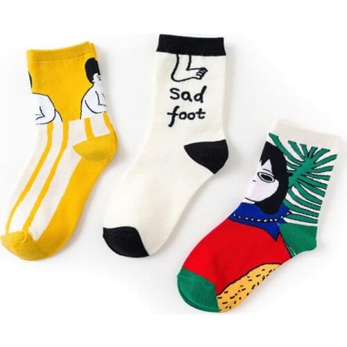 10Pairs/Lot Colorful Womens Socks Spring Cotton Cartoon Foot Letters Girl Happy Color Harajuku Fun Crew