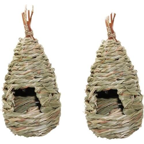 2 Pack Grass Bird Hut Bird House House Hanging Bird Nest Fiber Hand-Woven Bird House Roosting Pocket, Bird Hideaway From Preda