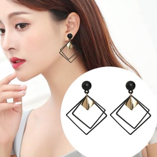 Exaggerated 2019 Geometric Big Hollow Stud Earrings for Women Summer Square Earrings Party Jewelry Accessories Gifts