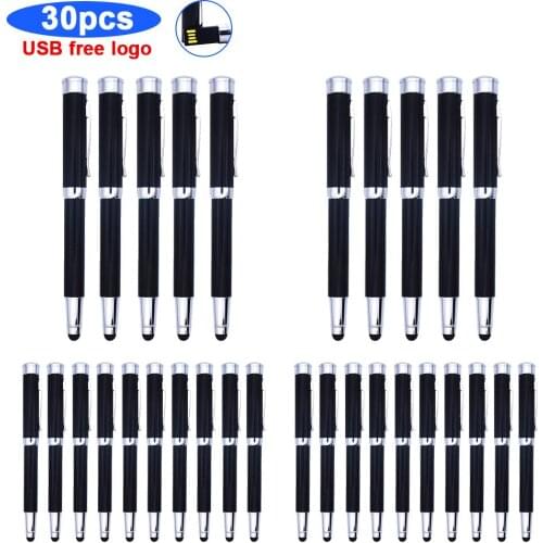 30pcs free logo ballpoint pen pendrive 32gb 16gb usb flash drive 64gb 8gb memory stick pen drive 128gb metal flash usb memoria