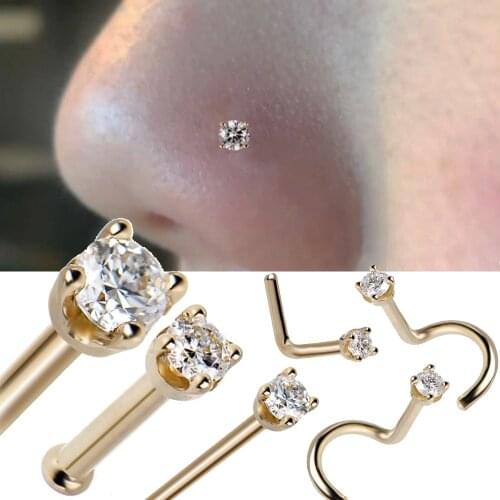 5PCS Punk Surgical Steel Zircon Gem Bone Nose Stud Piercing Earring Anodized Rose Gold Color Nose Ring Prong Nose Body Jewelry