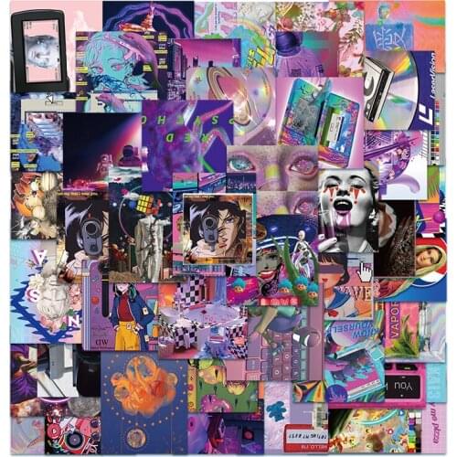 50Pcs Ins Psychedelic Style Steam Wave Stickers For Skateboard Suitcase Graffiti Colorful Waterproof Toys