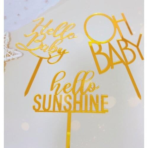 OH Baby Acrylic Cake Topper Gold Hello Baby Sunshine Cupcake Topper For Baby Shower Kids Gilrs Birthday Party Cake Decorations