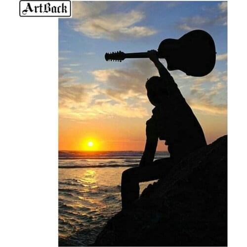 5d diy diamond painting sunset scenery musician guitar full square drill diamond embroidery set diamond mosaic home decoration