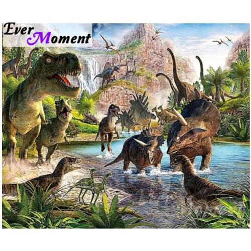 Ever Moment Diamond Embroidery Fierce Big Dinosaur Diamond Mosaic Full Square Drills Rhinestone Artwork Home Decoration ASF1150