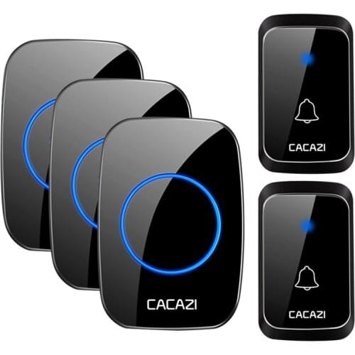 CACAZI Waterproof Wireless Doorbell DC battery-operated 300M Remote Home Cordless Doorbell 1 2 Button x 1 2 3 Receiver Chime