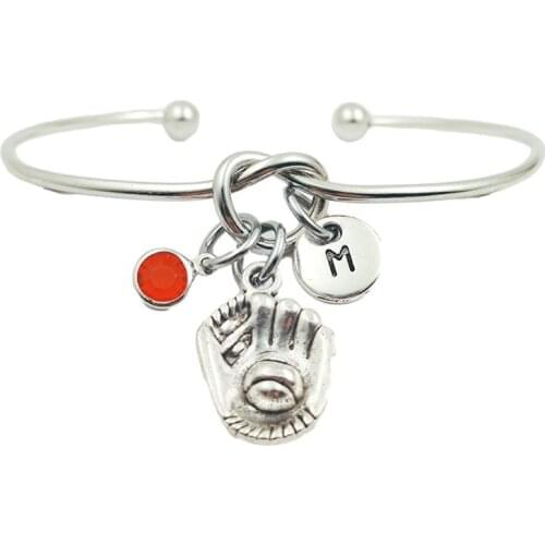 Baseball Glove Retro Creative Initial Letter Monogram Birthstone Adjustable Bracelet Fashion Jewelry Women Gift Pendant