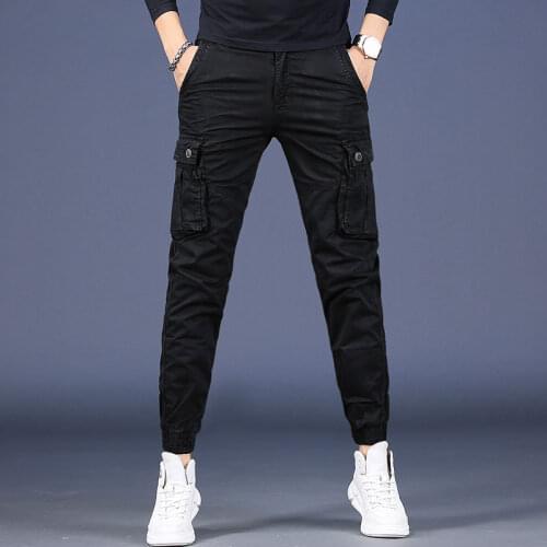 Mens Pure Cotton Cargo Pants Men Green Military Tactical Trousers Streetwear Casual Multiple Pockets Pencil Pants