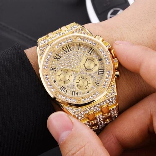 Watches for Men Top Brand Luxury Iced Out Watch Clocks Business Quartz Wristwatch Hip Hop Gold Diamond Mens Watch Reloj Hombre