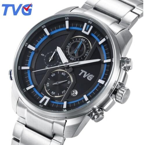 TVG Mens Watches Top Brand Luxury Military Fashion Business Quartz Watch Men Stainless Steel Sport Waterproof Wrist watch