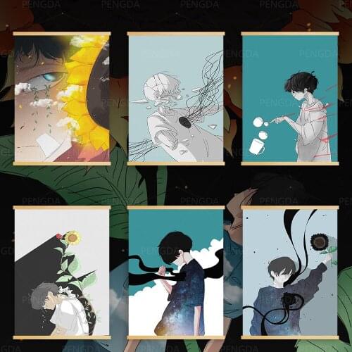Canvas Wall Art Anime Boys Prints Painting Solid Wood Hanging Scrolls Sunflower Posters Home Decor Living Room Modular Pictures