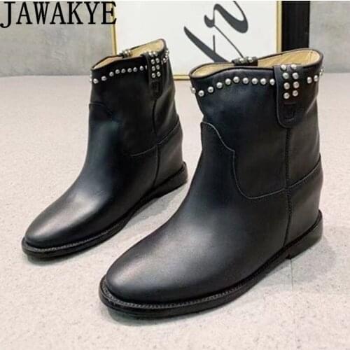 Winter Classic Real Suede Ankle woman Brown Black Inside increase Flat Sole Short Boots Casual Slip-on Cowboy Boots botas Mujer