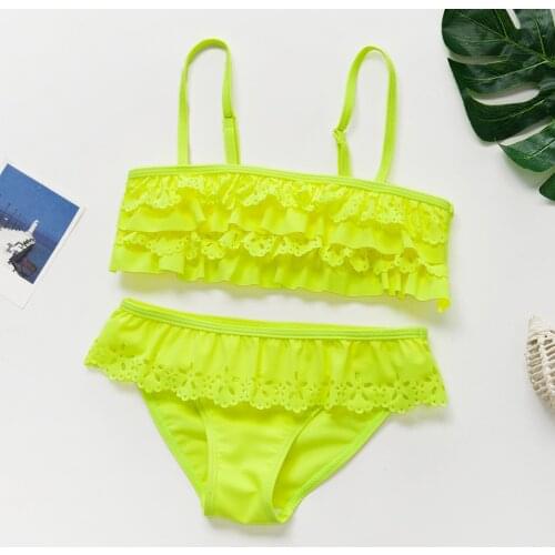 5~14Years Teenager Girls Swimwear two pieces Girls Swimsuit Hollow out Kids Bikini Set Ruffle style Kids Beachwear-ST9031