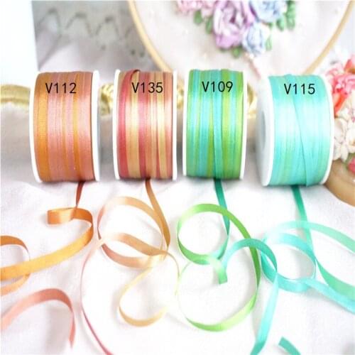 4mmx10m/roll variegated of 100% pure silk embroidery ribbon thin taffeta high quality silk edge ribbon Anya Ribbon Handcraft