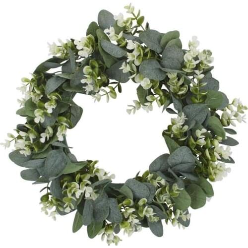 Hot YO-Simulation Eucalyptus Wreath with Flowers Suitable for Front Door Wall Holiday Fireplace Window Decoration
