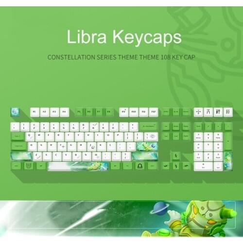 Libra Theme PBT 108 Keycaps OEM Profile MX Switches Five Side Dye Sublimation Green Kawaii for Gaming Mechanical Keyboard PC