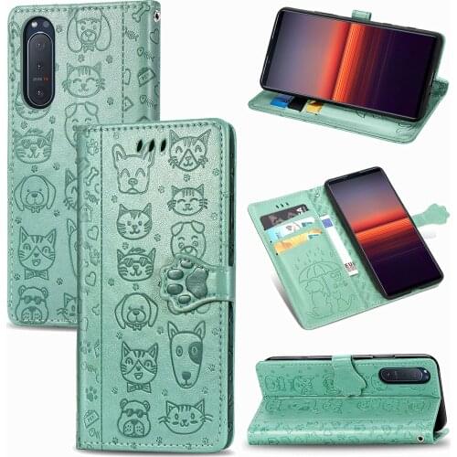 Cute Pet Cat Dog Case for Sony Xperia 5Ⅱ SOG02 (6.1in) Wallet Book Flip Leather Cover Box Rope Black Xperia5 II 5ii SOG-02