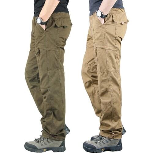 2021 Mens Autumn Wear New Loose Cargo Pants Multi-Pocket Cotton Loose Semi-Elastic Waist Casual Pants