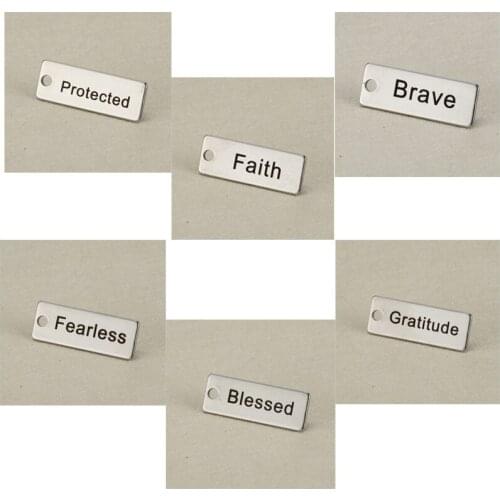 New Lettering Rectangle Pendant Charms Blessed Faith Protected Gratitude Stainless Steel Charm Dangle DIY Accessories Jewelry
