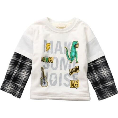 New Fall ChildrenS Sweater With Plush And Thickened Letters Cartoon BoyS Long Sleeve Sweater Fake Two Dinosaur Patterns