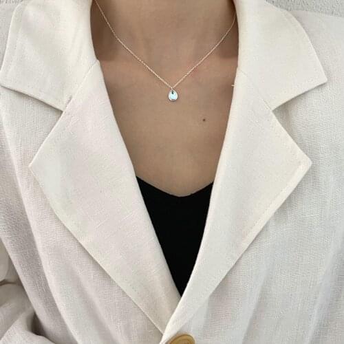 100% Authentic 925 Sterling silver Glass Waterdrop Oval pendant choker Necklace Fine jEWELRY C-B990