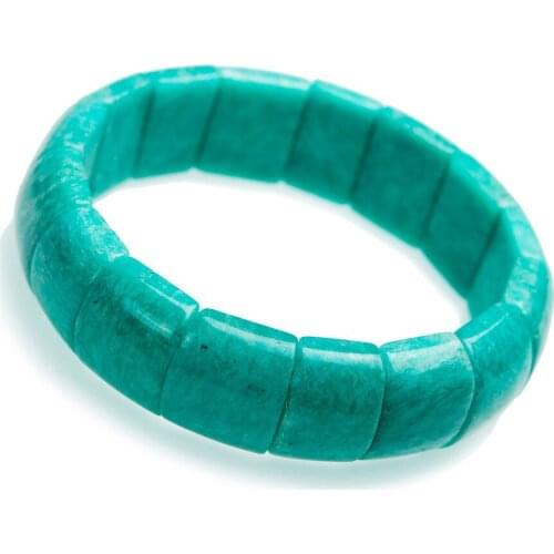 Genuine Green Natural Amazonite Gem Stone Rectangle Beads Jewelry Women Men Stretch Charm Bracelet