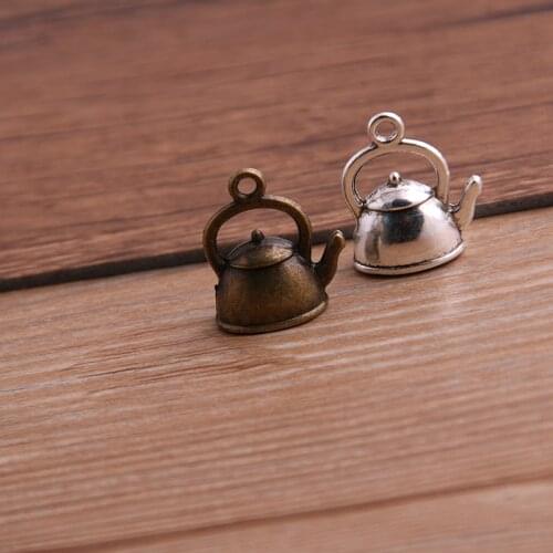 10PCS 10*17*19mm 3D Kettle Charms Teapot Pendant Two Color DIY Retro Jewelry Bracelet Necklace Charms Pendant